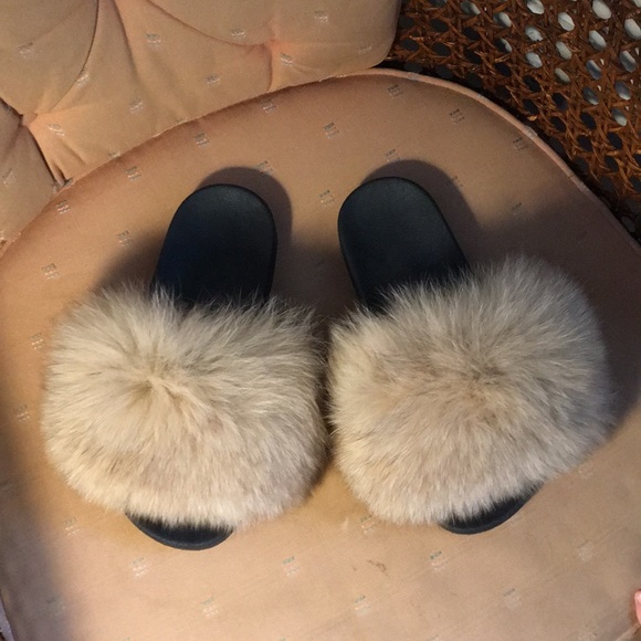 Handmade Shoes - Genuine Fox Fur Slippers
